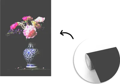 Produktbild von MuchoWow® Fototapete für Wohnzimmer oder Schlafzimmer Wandtapete Vinyl Motivtapete Stilleben - Pfingstrosen - Farben - 150x220 cm - Wandbilder