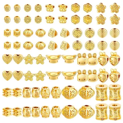 Image de Omgoods - Perles de séparation, 100 pièces - 20 styles, perles dorées - 3/8 mm - Trou de 0,9/2,5 mm - Durables - Pour la création de bijoux