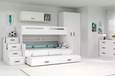 Produktbild von Kinderhochbett mit Zustellbett und Matratzen 80x200 IDA 3 – Weiß