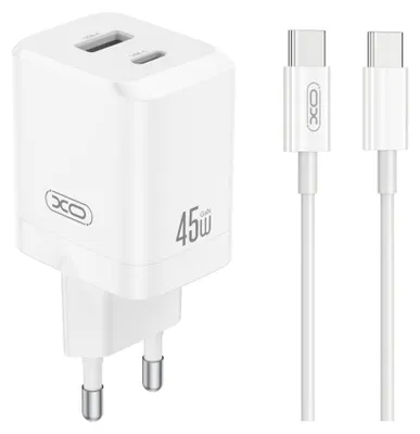 Produktbild von XO Wandladegerät CE36 PD 45W 1x USB-C 1x USB weiß + Kabel USB-C
