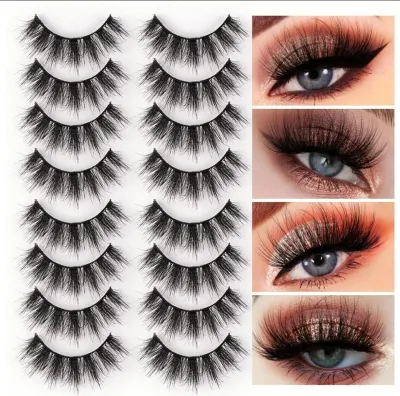 Produktbild von 8 Paar Falsche Wimpern Vergrößern Augen Weich Dicht Lang 3D Dreidimensional Lockig Falsche Wimpern