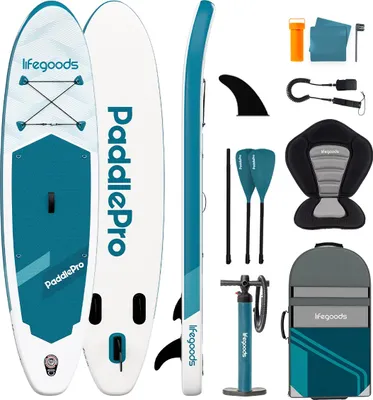 Produktbild von LifeGoods SUP Board Allround Compact - Mit Sitz - 100 KG Tragkraft - 300 x 76 cm - Aufblasbar - Komplettes SUP Paket - Deep Aqua
