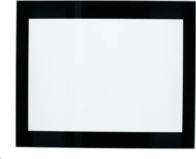 A close-up, studio shot of a flat, rectangular pane of glass with a black border.