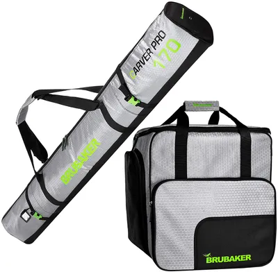 Image de BRUBAKER Set combiné CarverTec Pro - Sac à skis 170 cm et sac à chaussures de ski pour 1 paire de skis + bâtons + chaussures + casque - argent vert