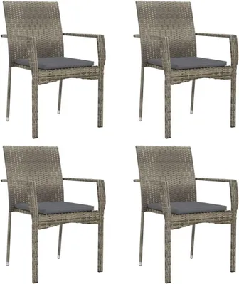 Immagine prodotto di 4 sedie da giardino in rattan sintetico grigio, complete di cuscini – realizzate in rattan sintetico resistente, con struttura in acciaio verniciato a polvere, dotate di comodi cuscini per la seduta, con una capacità di carico massima di 110 kg per ogni posto a sedere