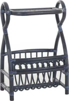 Produktbild von KRINES HOME Klassischer Zeitungsständer mit Ablage / Magazinsammler aus Natur-Rattan (Dunkel Blau)