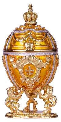 Zdjęcie produktu dla Pudełko jubilerskie w stylu Fabergé, z motywem korony, żółte, 7,5 cm