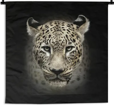 Produktbild von MuchoWow® Wandteppich Wandbehang Leopard - Schwarz - Tiere 150x150 cm Tapisserie Dekoration Wandtuch - Wohnaccessoires - Modernes