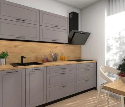 Produktbild von Modulare Küchenzeile KVANTUM Küchenblock 240cm Farbe & Ausführung wählbar Blum Metabox Teilauszug beige matt schwarz