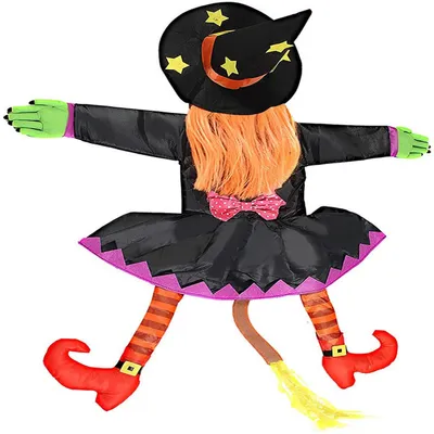 Produktbild von Halloween-Dekoration: Wiederverwendbare, hängende Hexe mit Besen