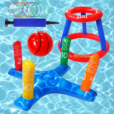 Immagine prodotto di Giocattolo gonfiabile 2-in-1 con canestro da basket e 4 bersagli, perfetto per bambini e adulti, ideale