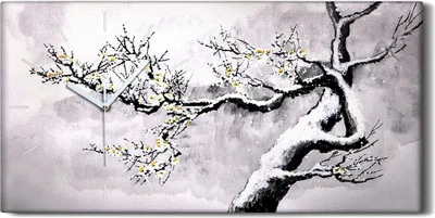Produktbild von Küchenuhr Bürouhr Leinwand Uhr 60x30 Gemälde Winter Schnee Baum Zweige Blumen - weiße Hände