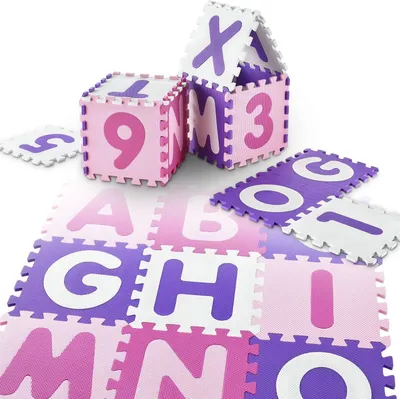 Produktbild von Juskys Kinder Puzzlematte Juna 36 tlg. Buchstaben & Zahlen - rutschfest - Rosa