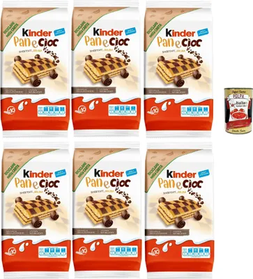 Produktbild von Kinder Pan e Cioc, 10 Snacks Schwammkuchen mit knusprigen Schokoladenflocken, ausgezeichnet zum Frühstück und Snack, 6x 290g + Italian Gourmet polpa 400g