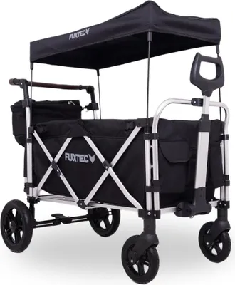 Produktbild von FUXLIFE by FUXTEC Bollerwagen FX-CTL950 Schwarz - Premium faltbar Kinder Transportwagen mit Sonnendach 5-Punkt-Gurte mit Kühltasche Schwarz