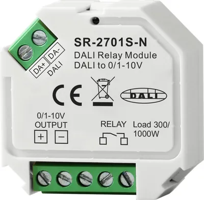 Produktbild von SR-2701S-N DALI Relaismodul mit 0/1–10 V Ausgang – 2-in-1 Schalt-  und  Steuergerät für LED, EVG  und  Netzteile
