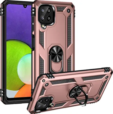 Image de Étui pour Samsung Galaxy A22 4G étui de protection militaire double couche avec support d'anneau et support Rose