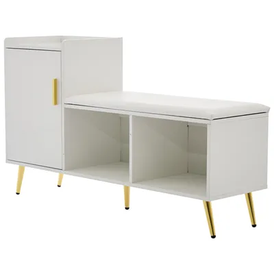 Produktbild von Flieks Schuhschrank mit Sitzbank, Leinen, Schuhbank Schuhregal mit Verstellbarem Ablage, Schuhtruhe Schuhkommode mit Kissen, 120x35x71.5, Weiß