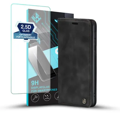 Produktbild von Handy Hülle für Samsung Galaxy S24+ mit 9H Displayglas Klapphülle Bookcase Flip Cover Handy Tasche Etui Farbe: Schwarz