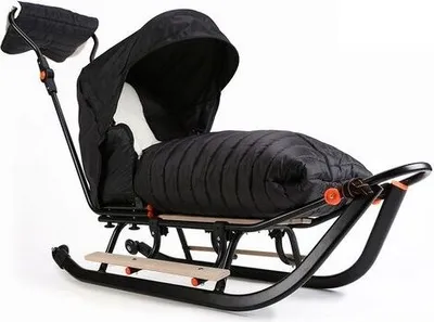 Produktbild von Schlitten Kinderschlitten mit Winterfußsack Metall Rückenlehne Holzsitz Metallschlitten; Schwarz