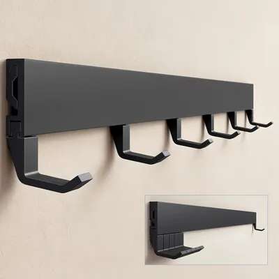 Produktbild von doporro Wandgarderobe aus Aluminium mit verschiebbaren Garderobenhaken, Garderobenleiste mit Kleiderhaken für Flur, Bad, 60 cm, Matt Schwarz, Stalo10
