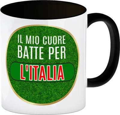 Produktbild von Il mio cuore batte per L'Italia Kaffeebecher Schwarz Calcio regiert dein Leben?