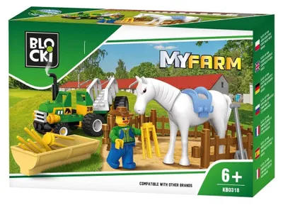 Productafbeelding van Blocki Myfarm Kleine tractor, bouwstenen, 62 onderdelen, met paard, geschikt voor een boerderij, voor kinderen