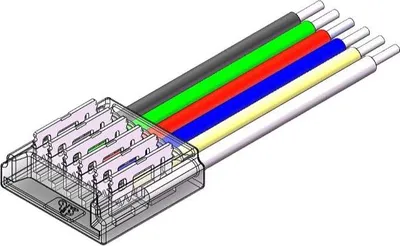 Produktbild von LED Strip-zu-Kabel Schnellverbinder – 6-polig, lötfrei, für 12 mm SMD RGBCCT LED-Streifen mit 15 cm Anschlusskabel