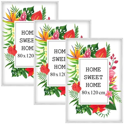 Produktbild von MG Design Set aus 3 Weiß Bilderrahmen 80 x 120 cm - Aus echtem Holz mit Acrylglas, zum Aufhängen & Aufstellen, für Fotos, Poster & Puzzle