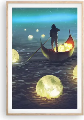 Produktbild von Gerahmtes Poster - Rahmen in heller Eiche - Boot Wasser Märchen - 61x91,5 cm - Wand Bild - Wanddeko - Wandbilder - Wandposter - Bilderrahmen - Bilder - Kunstdruck - Wandbild - P2NPA61x91-4002