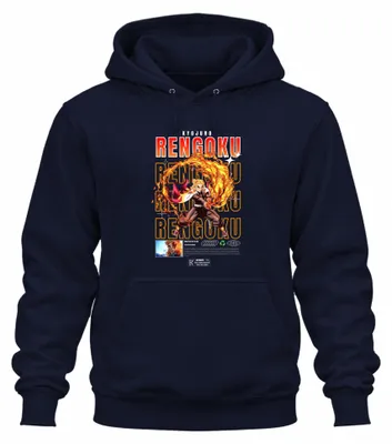 Zdjęcie produktu dla Rengoku Kyojuro – Kimetsu no Yaiba: Płomień Hashira – bluza z kapturem uni  z motywem anime, granatowa, rozmiar 3XL