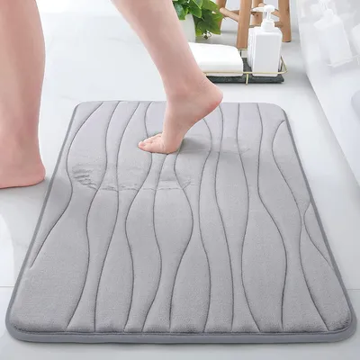 Produktbild von Badezimmerteppich Memoryschaum Grau 60x120 cm Mikrofaser Korallensamt Rutschfest Saugfähig Waschbar