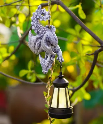 Hängende Drachenfigur mit Solarlampe, wetterfest, 1 Stück, grau