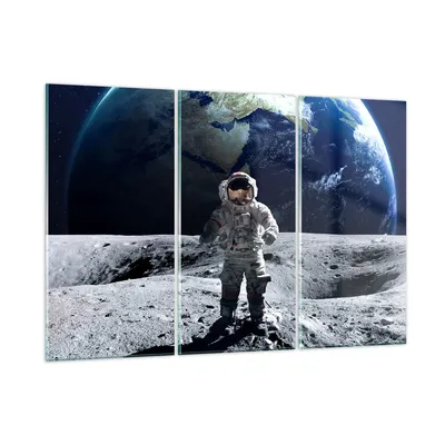 Produktbild von Bilder auf glas - Astronaut Mond Erde Raum - 165x110cm - Glasbilder - Wandbilder - Kunstdruck - zum Aufhängen bereit - Wanddekoration aus Glas - Glas Bilder - Wandbild auf Glas - GCE165x110-2864