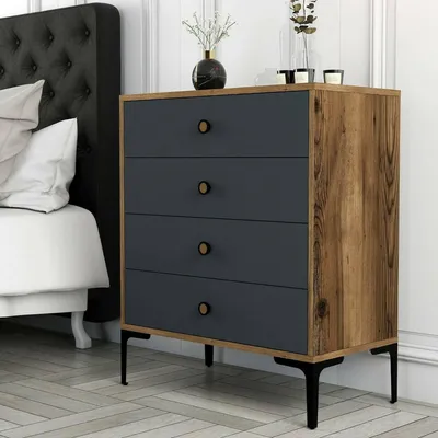 Image de Molly - Commode, 76x40x91h cm Noyer Marron, 5 Tiroirs