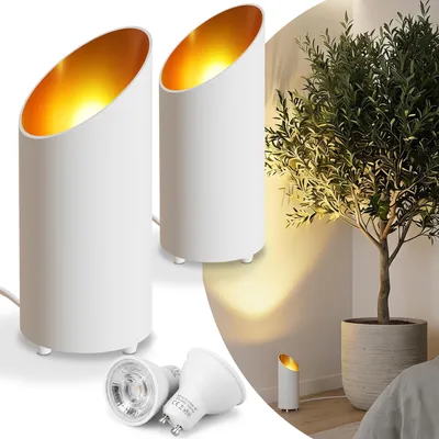 Produktbild von charlique® LED Uplight Spot (2 Stück) weiss, 6W, Bodenstrahler, LED Bodenlampe zur Ambientebeleuchtung im Wohnzimmer, Standleuchte inklusive GU10 Lampe 230V
