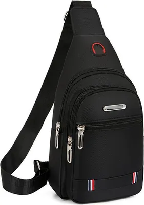 Image de Sac poitrine pour homme, grande capacité, léger, portable, sac à bandoulière avec sangle réglable, poche intérieure noire