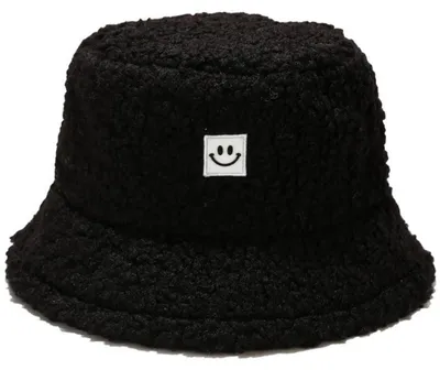 Zdjęcie produktu dla Czapka rybacka damska, pluszowa, zimowa, miękka, typu bucket hat, ciepła, z sztucznego futra, czarna