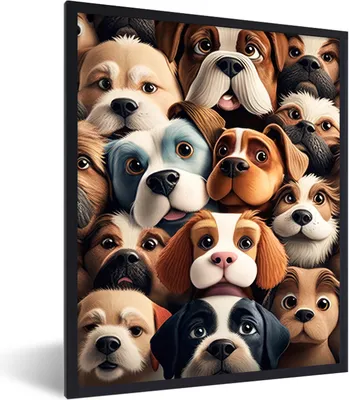 Produktbild von MuchoWow® Gerahmtes Poster Hund - Muster - Tiere - Braun - Mädchen - Junge 60x80 cm - Poster mit Schwarzem Bilderrahmen Wandposter Rahmen Foto Bilder - Premium - Wanddeko Wohnzimmer