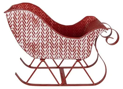 Productafbeelding van Clayre & Eef kerstdecoratie: slee, 32x15x24 cm, rood en wit, metaal