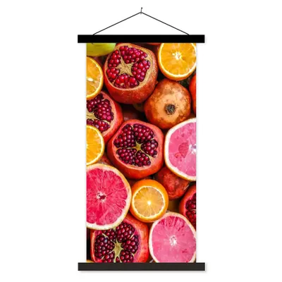 Produktbild von MuchoWow® Textilposter Orange - Granatapfel - Rot 60x120 cm mit schwarzem Rahmen - Magnete