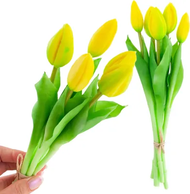 Obrázok produktu pre Gumová kytica tulipánov, žltá, 5 kvetov, realistická