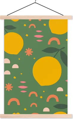 Produktbild von MuchoWow® Textilposter Zitrone - Zitrusfrüchte - Muster 60x90 cm mit holzfarbenen Rahmen - Textil
