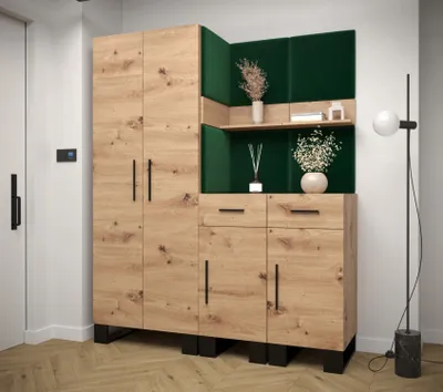 Obrázek produktu pro Předsíňová sestava RUMIE 7 - dub artisan, zelené panely