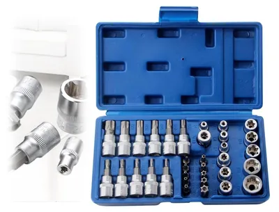Immagine prodotto di Set di chiavi a bussola Torx in cromo-vanadio: set di 34 pezzi, chiavi a bussola Torx con esagono interno ed esterno, chiavi a bussola per officine auto, automobili e industria (21,5 x 14 x 4,5 cm)