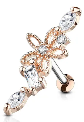Produktbild von Helix Piercing Barbell Blume Rose Gold/Klar