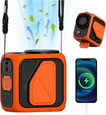 Immagine prodotto di Lampada USB portatile con ventilatore, 6000 mAh, 4 velocità, mini ventilatore da tavolo, per casa, ufficio, viaggi e sport