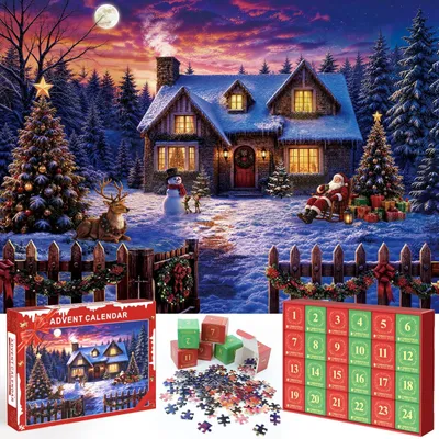 Produktbild von Puzzle Adventskalender 2026 Weihnachtspuzzles 24 Schachteln 1008 Teile