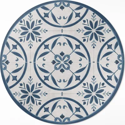 Produktbild von Zarte Vintage-Fliesen im portugiesischen Stil – Vinyl Fußmatte – Ø 140cm – Rutschfest – Pflegeleicht & Langlebig