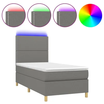 Produktbild von Boxspringbett mit Matratze & LED Dunkelgrau 100x200 cm Stoff